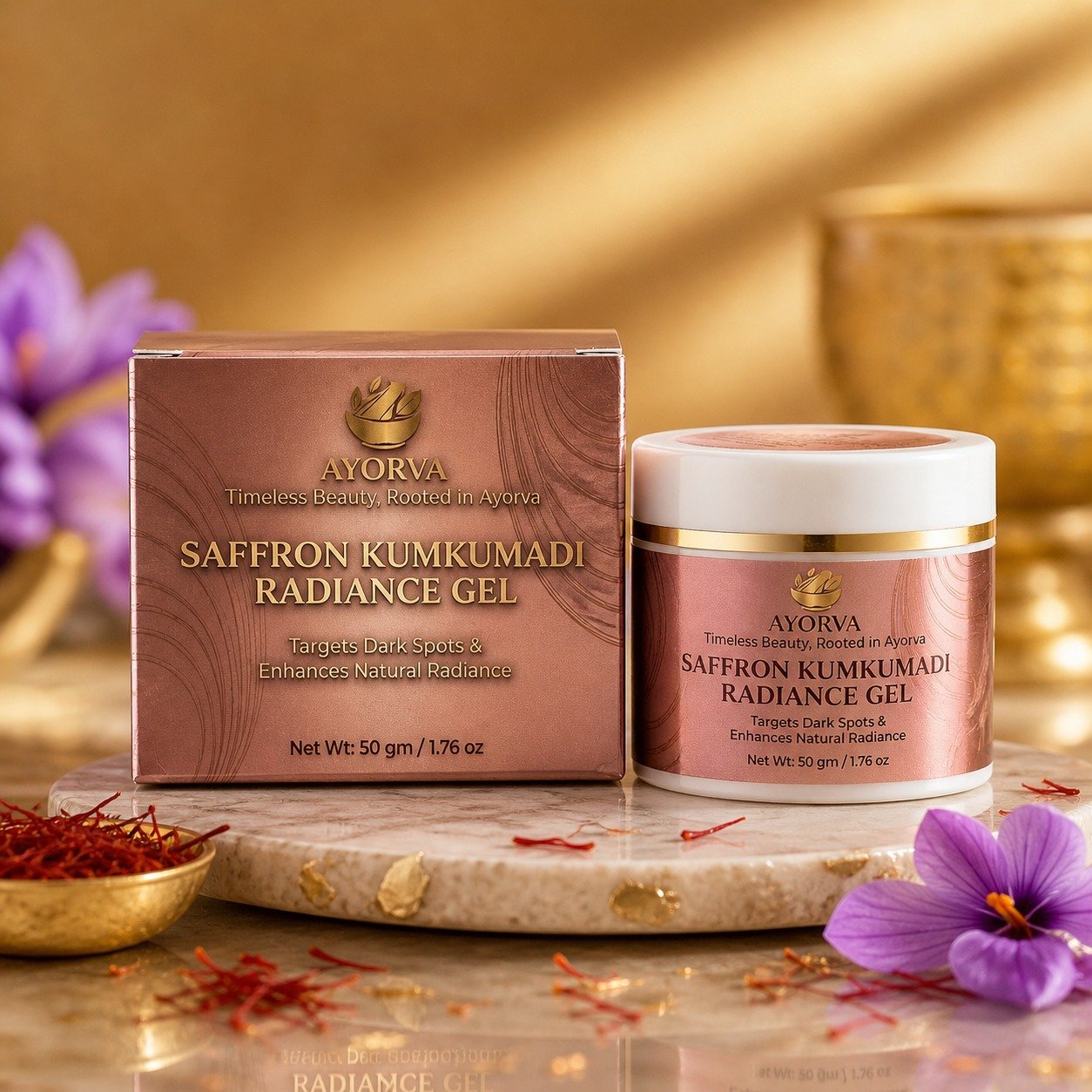AYORVA Kumkumadi & Saffron Radiance Face Gel (50g) – Targets Dark Spots & Pigmentation, Enhances Natural Glow